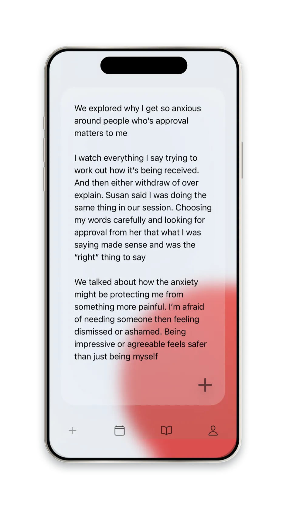 The Plastic Brains app open on an iPhone, showing a note written after a therapy session.