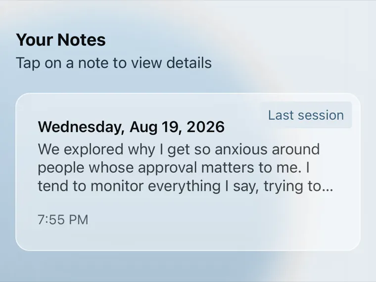 Reviewing a saved therapy note before the next session.